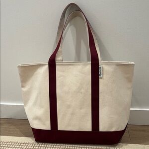 Madewell Canvas Tote Bag - Cream and Burgundy